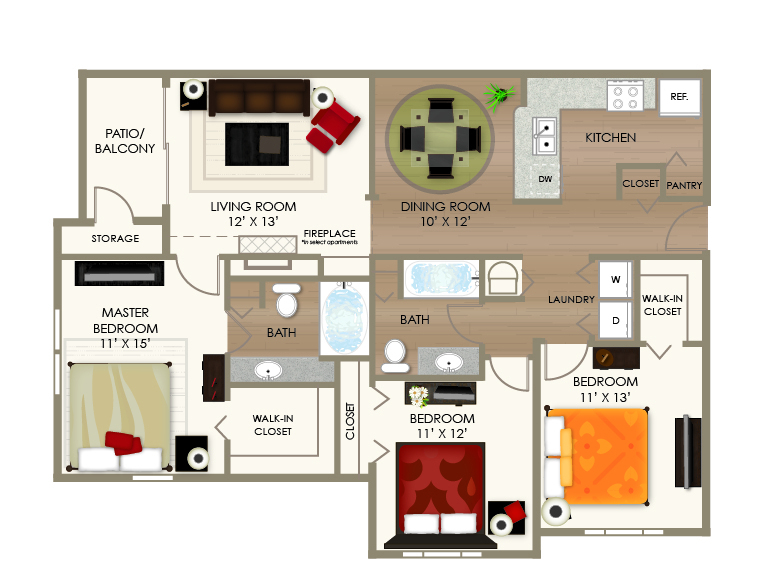 Floor Plan Details | River Crossing at Keystone Apartments, IN 46240